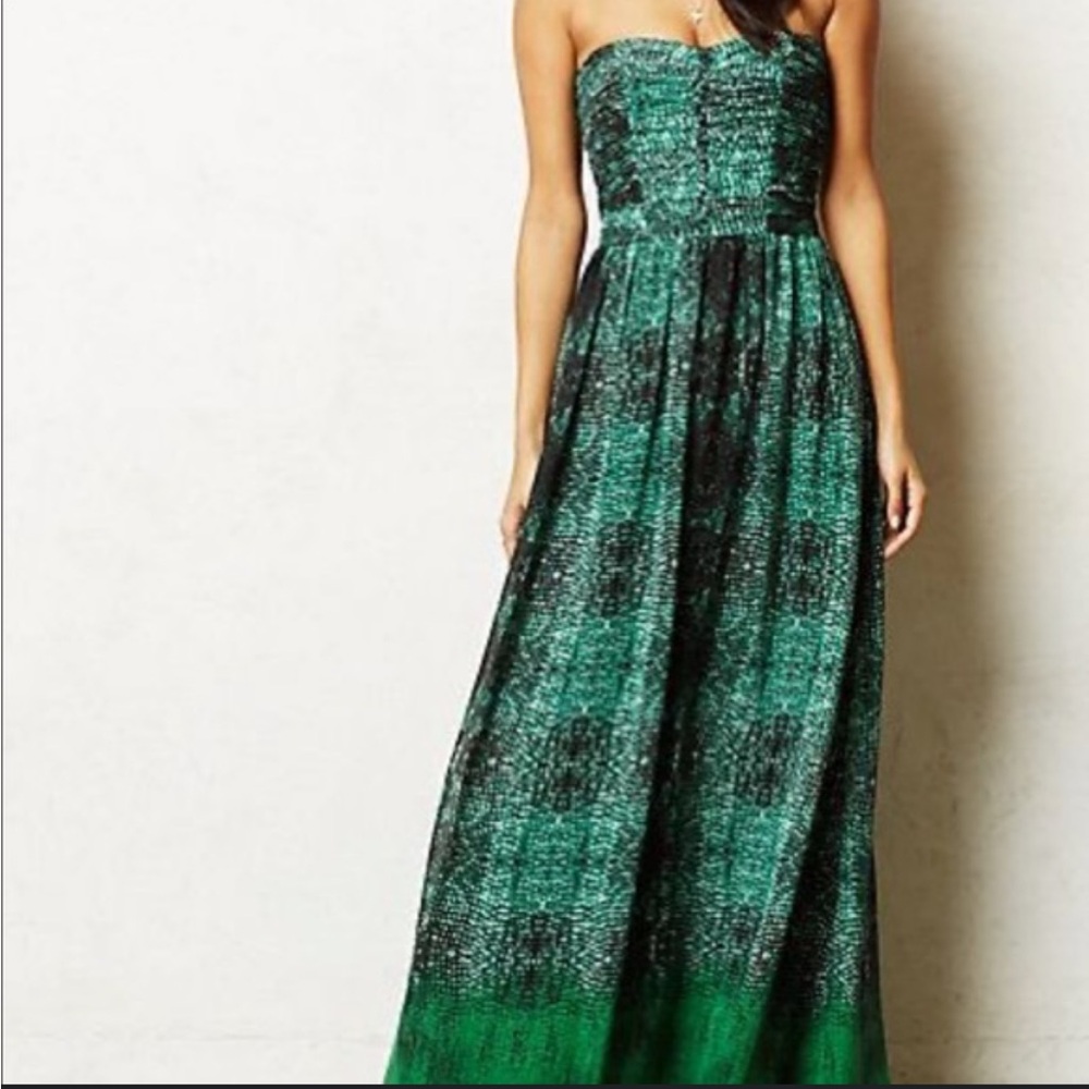 Moulinette Soeurs Green and Black Strapless Dress